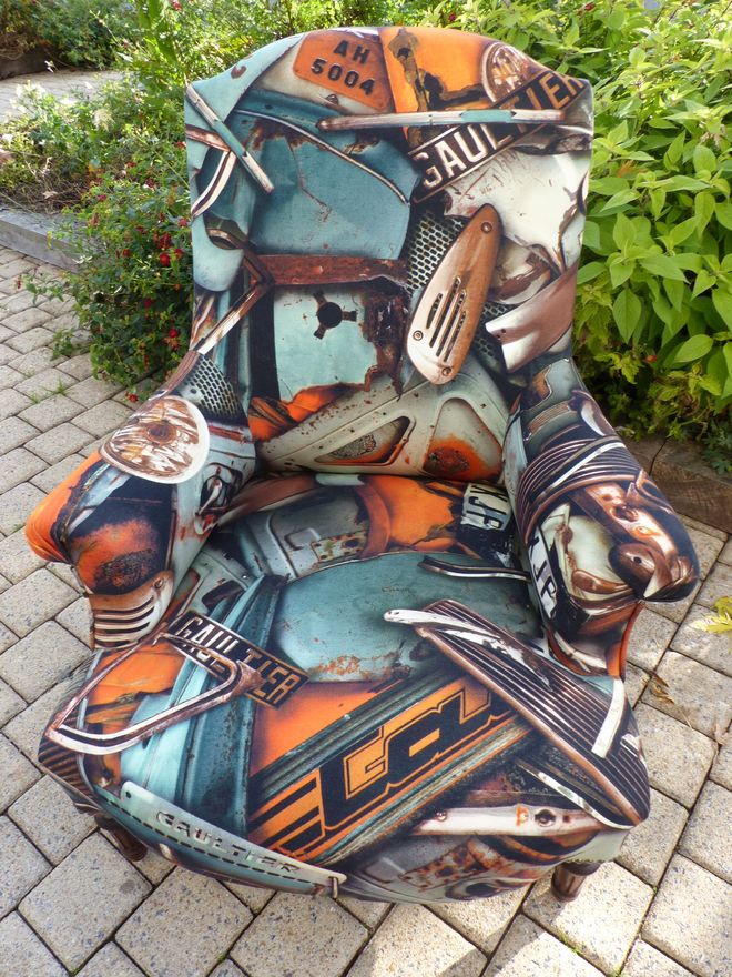 Fauteuil Anglais , tissu JP Gaultier